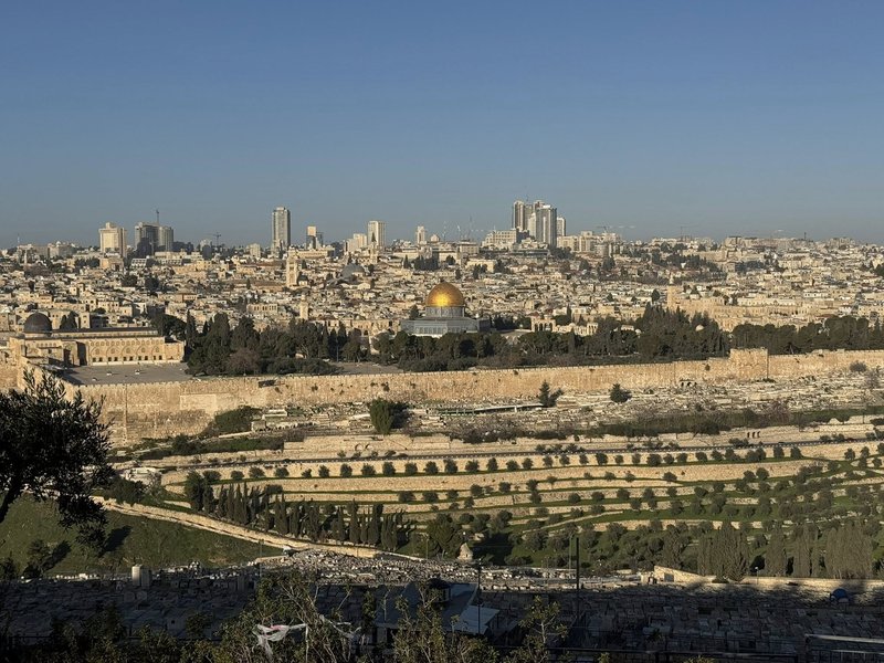 View of the Temple Mount from the Mount of Olives with the Kidron Valley below.