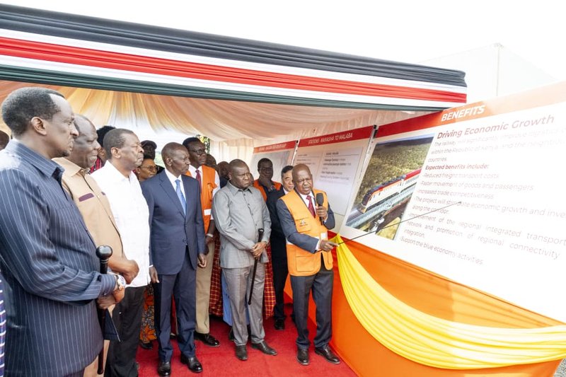 President William Ruto who today president the launch of SGR phase 2 has vowed to clean up managaement mess at Nairobi Hoospital: Photo/Courtesy